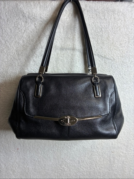 Coach Handbags - Coach Black Leather Shoulder Satchel with Polished Hardware